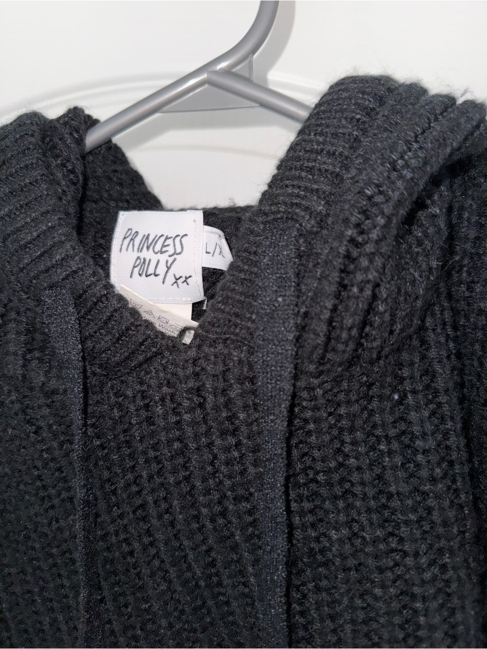 Princess Polly Black Cropped Knit Hoodie - Picture 3 of 4